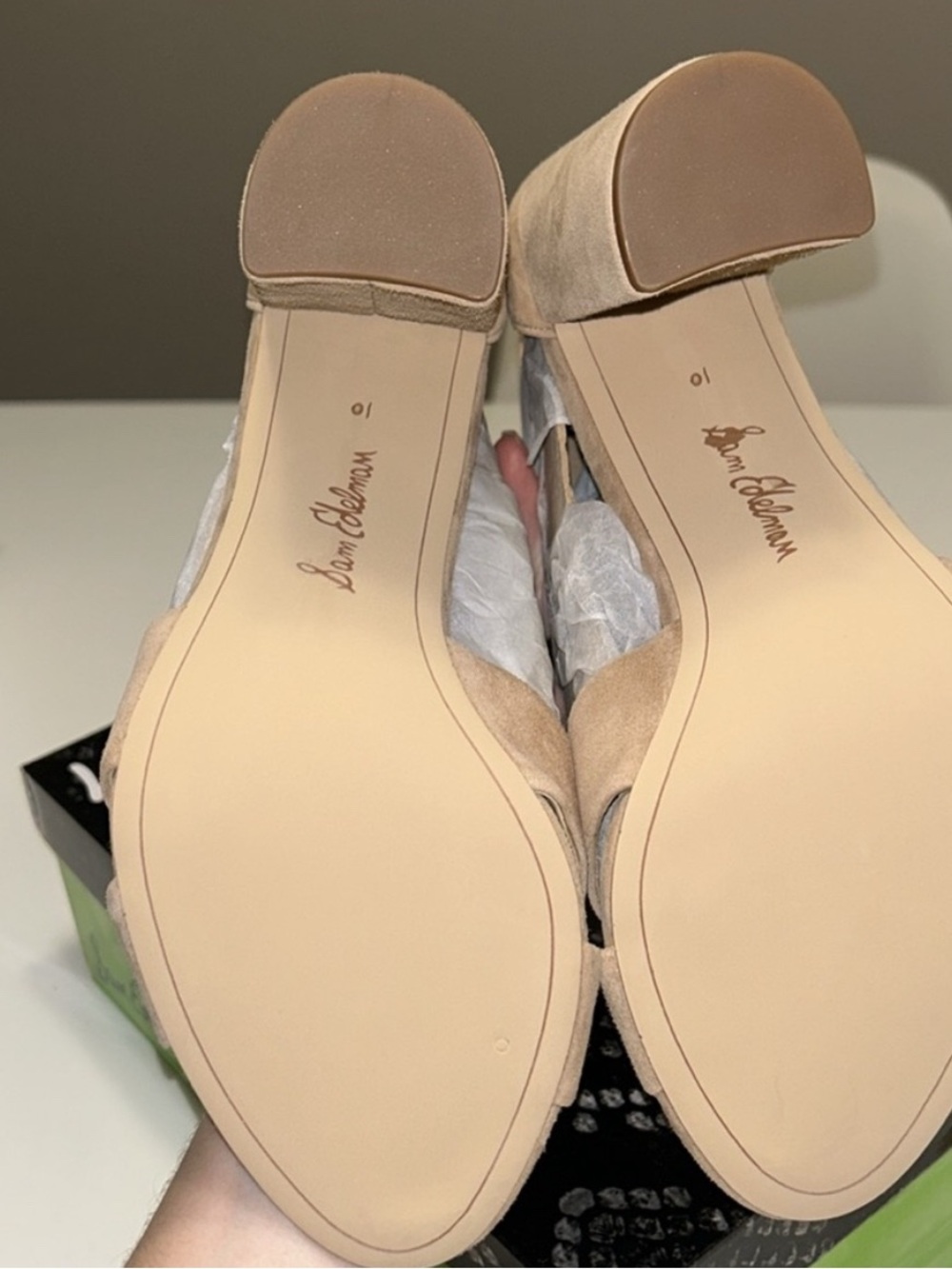 Sam Edelman Block Heel Sandals Ankle Strap cream tan  Suede Size 10 NEW in box - Picture 6 of 7